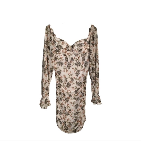 Floral Bodycon Dress Mesh Ruched Occasion Sundress Form Fitting XL - Picture 8 of 9